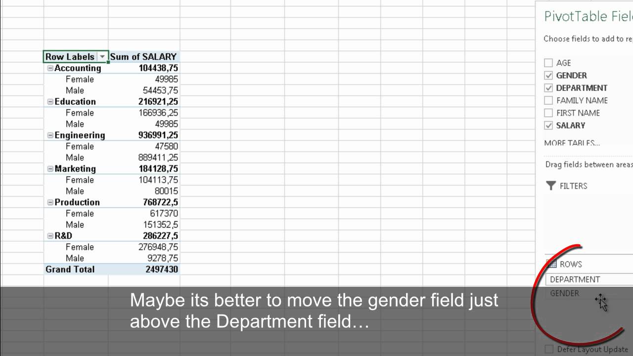 Create a pivot table in Excel 2013