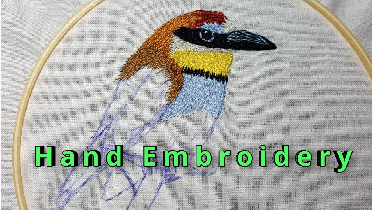 Hand Embroidery - silk shading technique - long and short stitch - stitching bird part 1