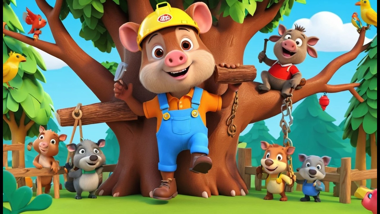 Кабан строитель строит домик на дереве 🐗