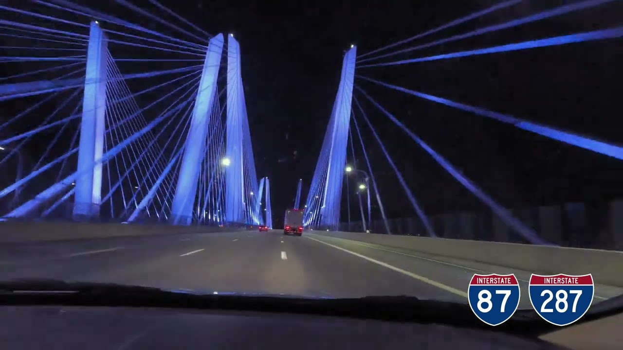 [4K] Gov. Cuomo Bridge: Nighttime Drive Through NYC Suburbs - ASMR Soundscapes