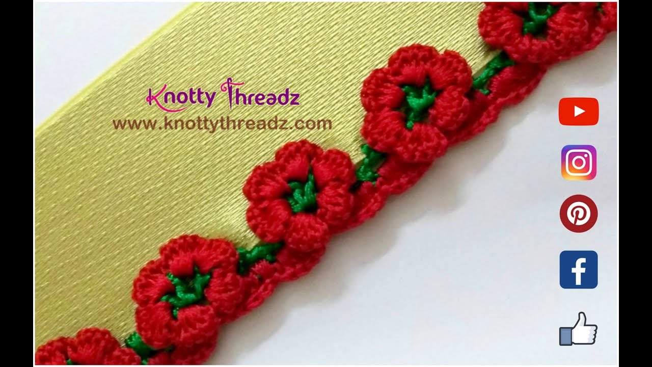 How to Crochet Beautiful Flower Design Border | Saree Tassels |Latest Creation|www.knottythreadz.com