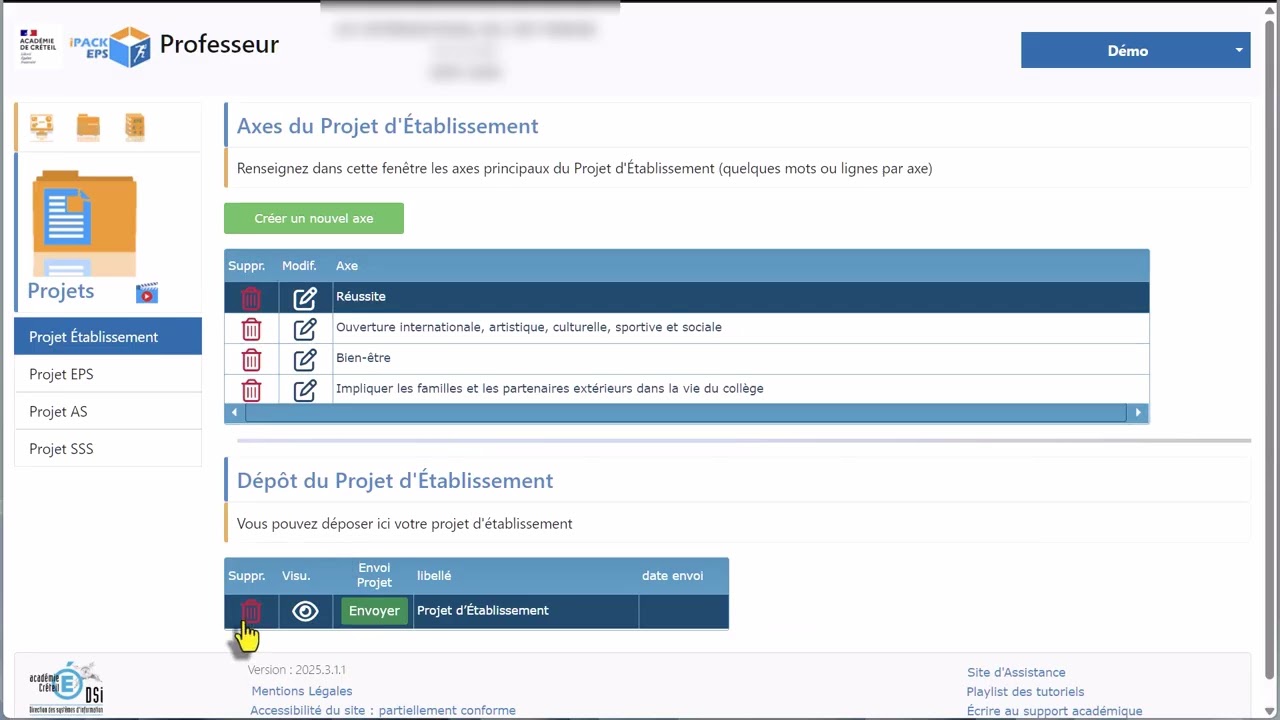 [Dossiers]/[DossierEPS]/[Projets] Configuration des Projets (Établissement, EPS, AS, SSS)