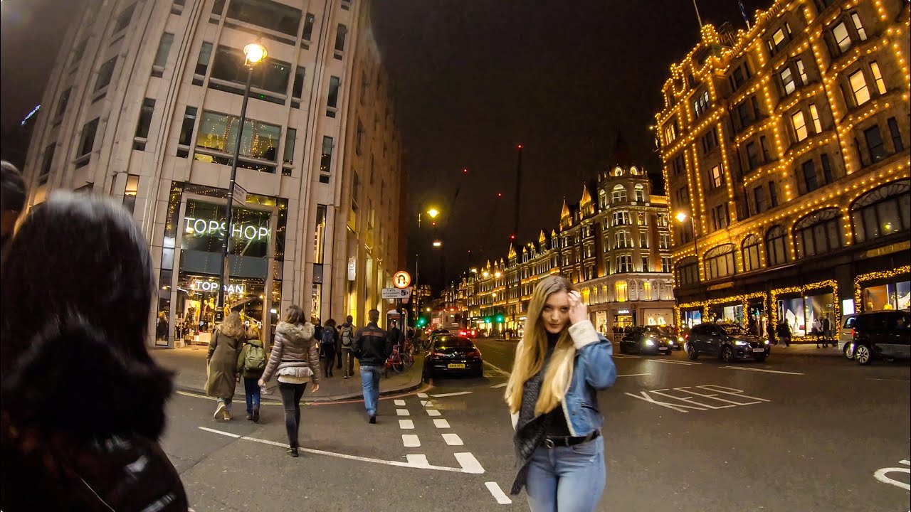 Walking in London: South Kensington to Knightsbridge Station at Night [4K, Binaural]