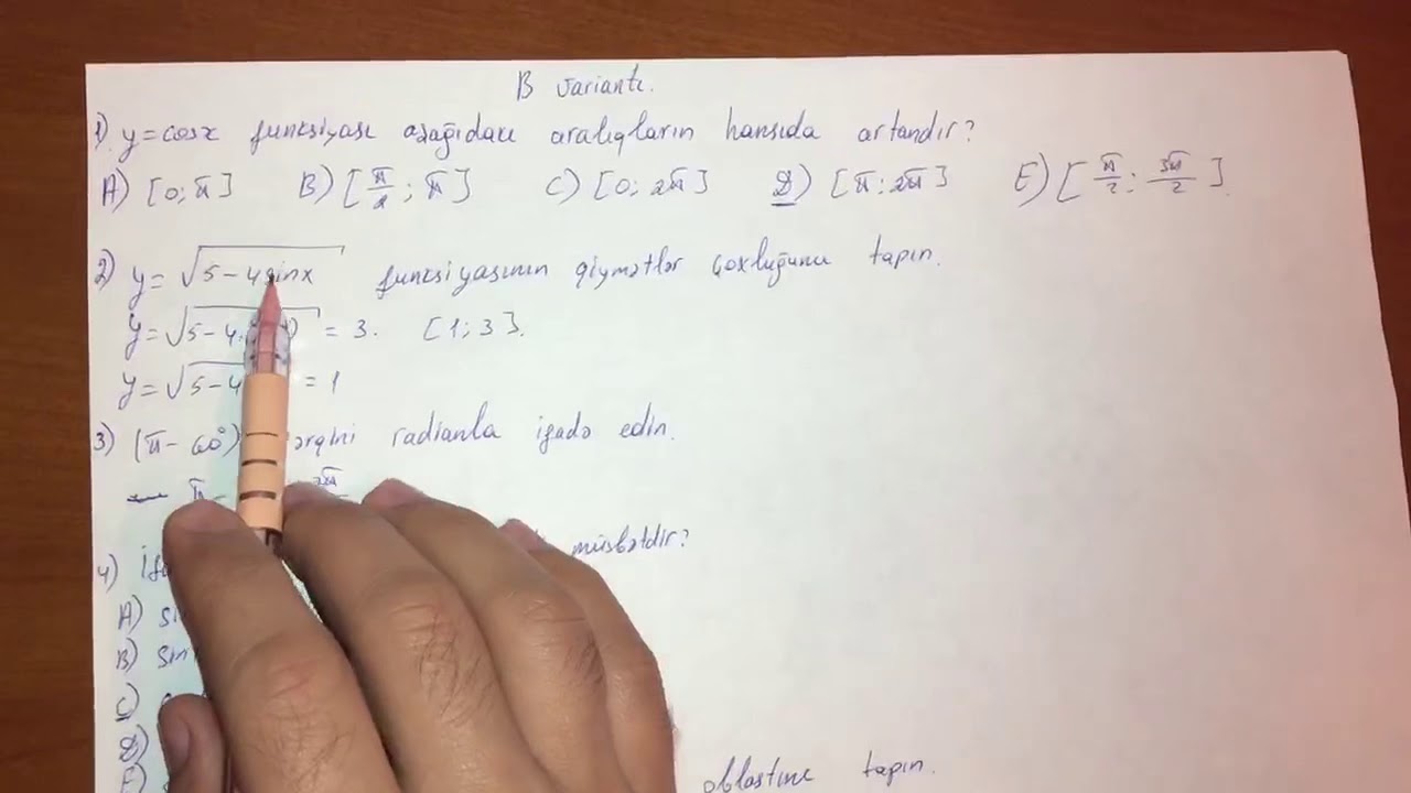DİM 10-cu SİNİF testi . 5.1 Triqonometrik funksiyaların xasseleri