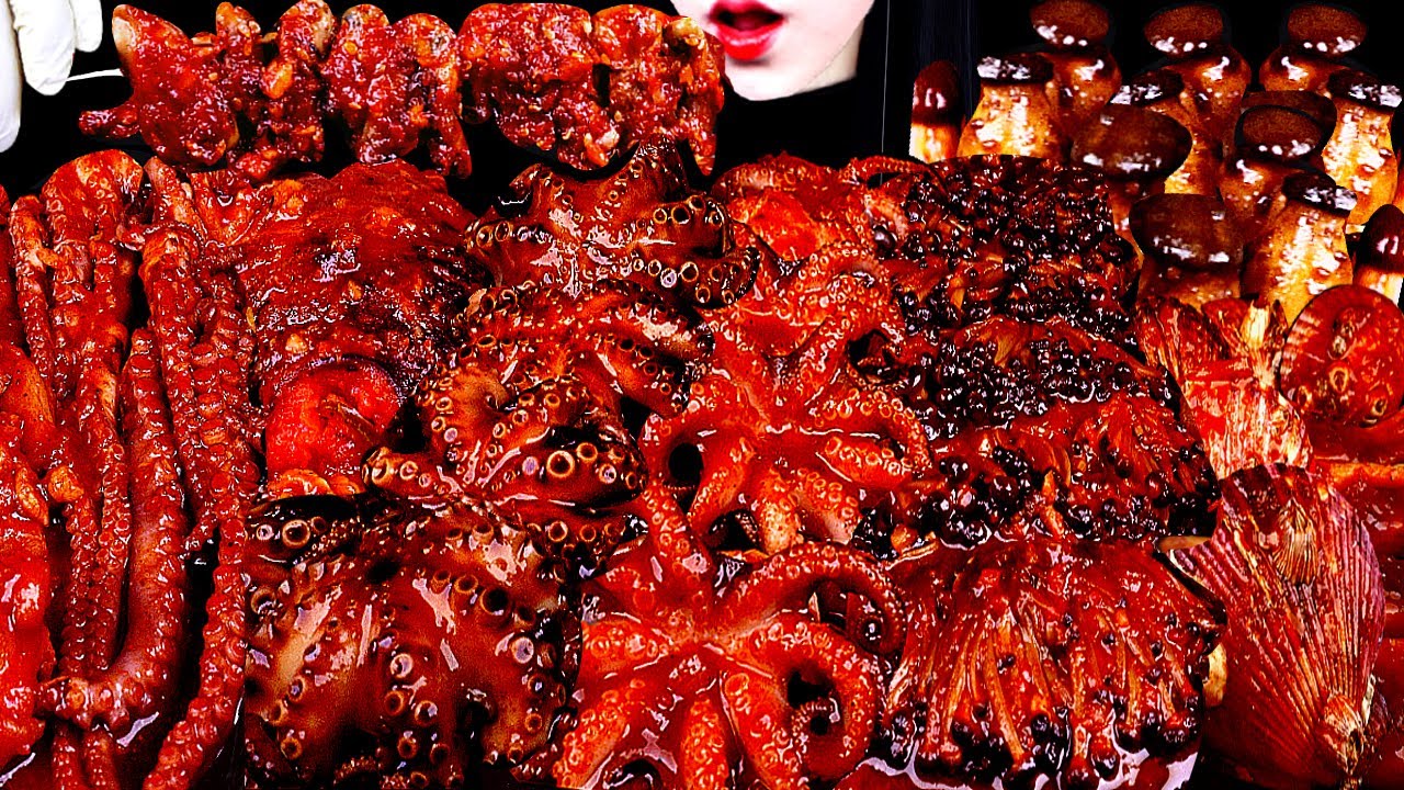 ASMR SPICY SEAFOOD,해물찜, SPICY ENOKI  MUSHROOM, 불닭 버섯 먹방, OCTOPUS, SQUID CHICKEN SALMON 치킨 먹방 MUKBANG