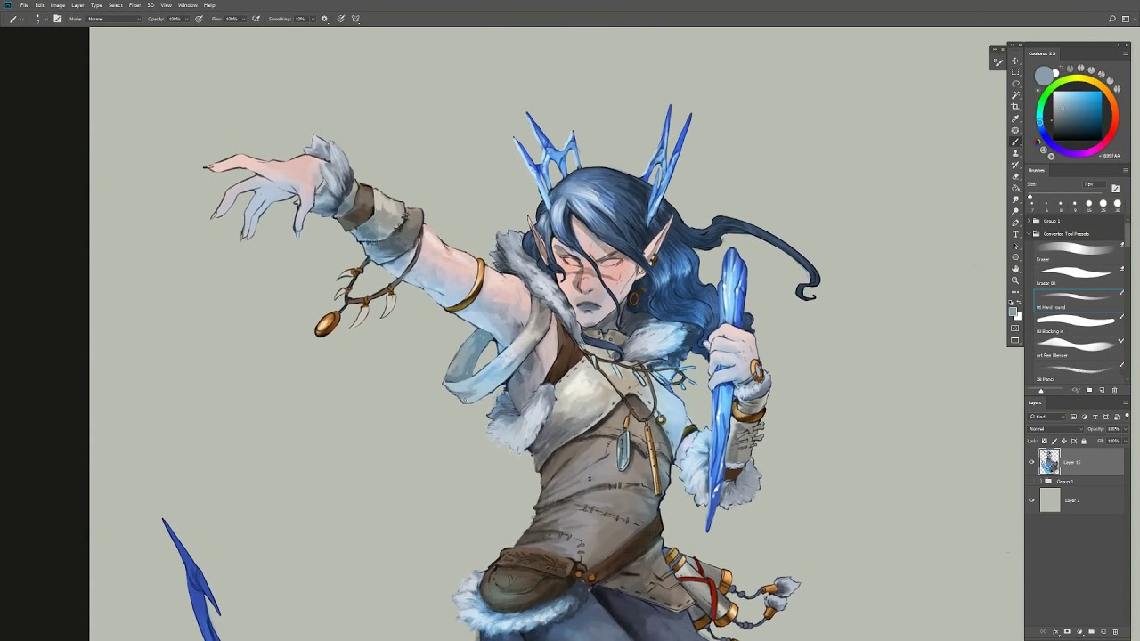 Timelapse of Colouring Line Art - Ice Witch for Mantic Games