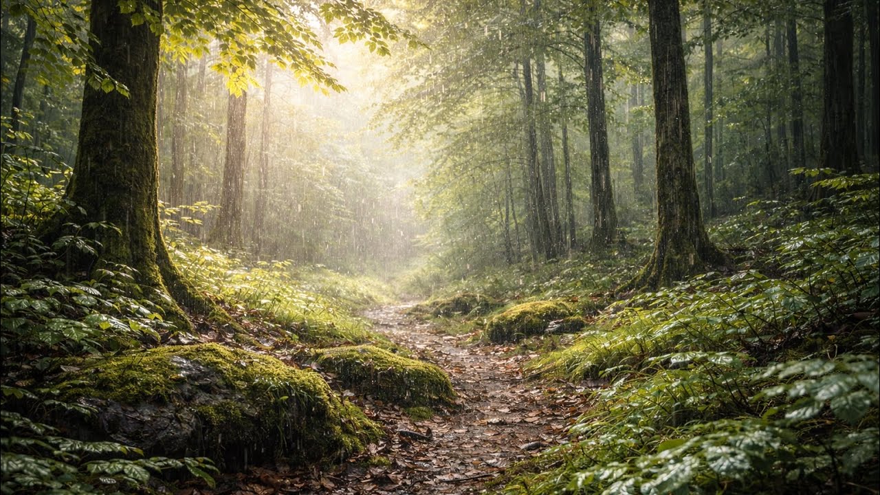 【3 Hours】小雨が降る森の神秘で眠る｜Sunshower Forest Rain Sounds for Sleep & Relax