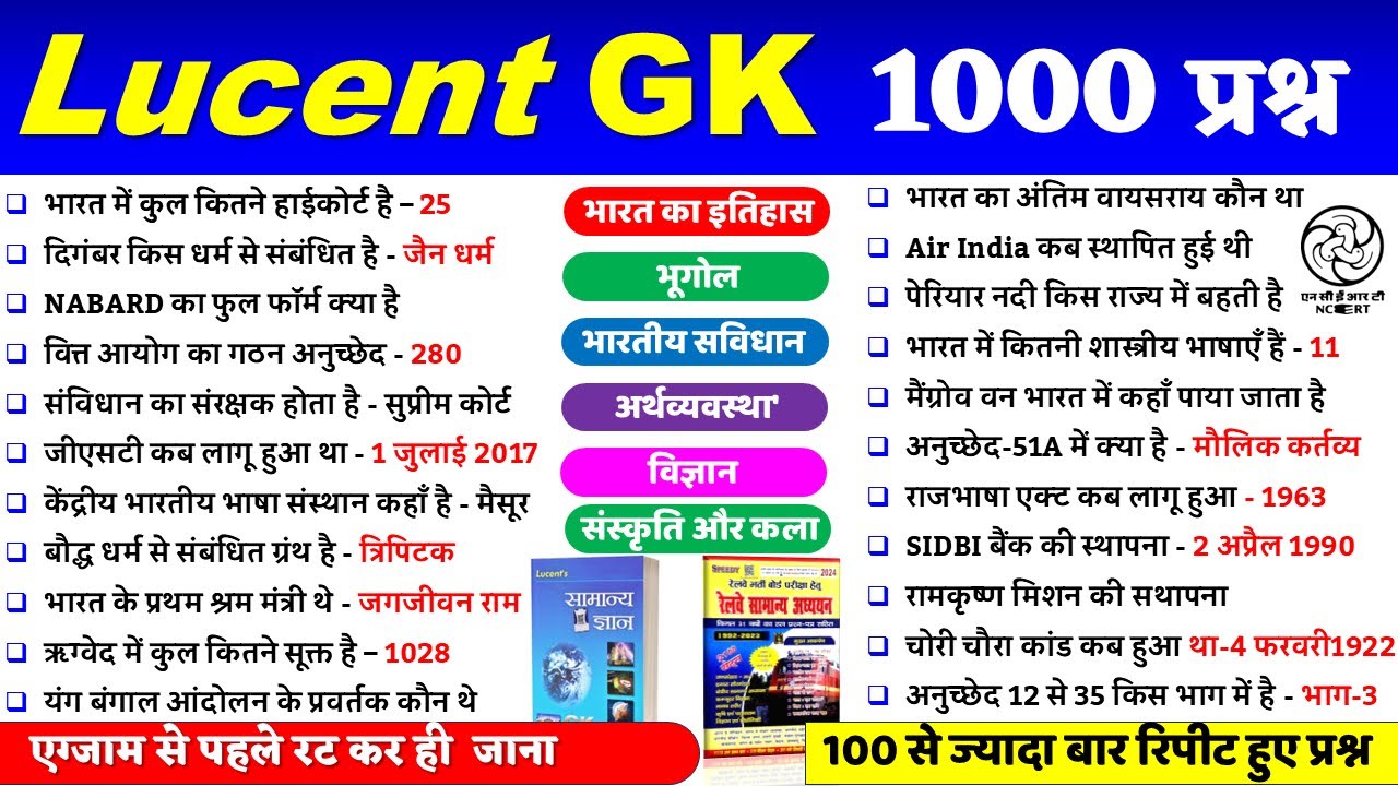 Lucent GK निचोड़ 1000 प्रश्न  | Complete Lucent GK in Hindi |Lucent General Knowledge| Lucent mcq all