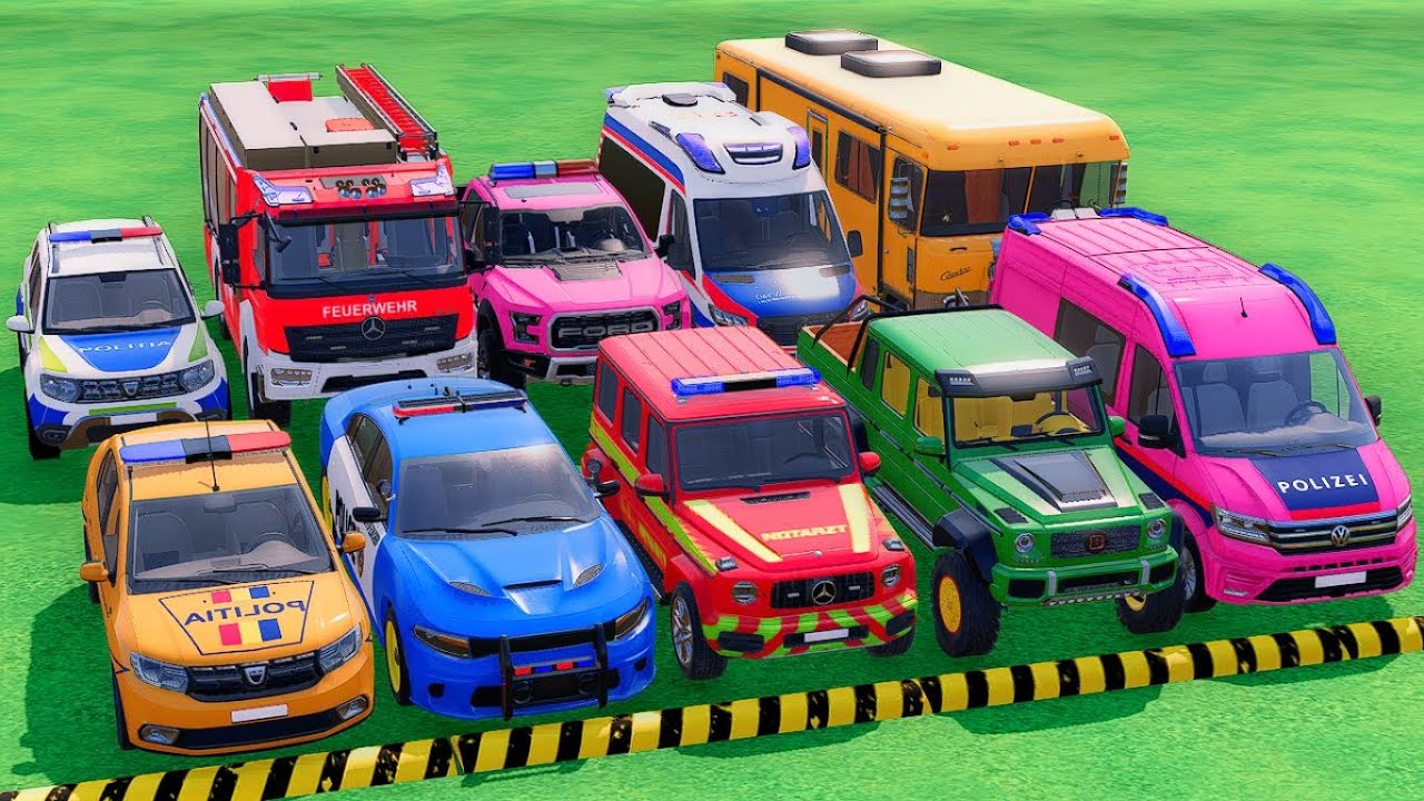 TRANSPORTING POLICE CARS, FIRE DEPARTMENT, AMBULANCE WITH TRAIN, DACIA, FORD, VOLKSWAGEN ! FS22 #20