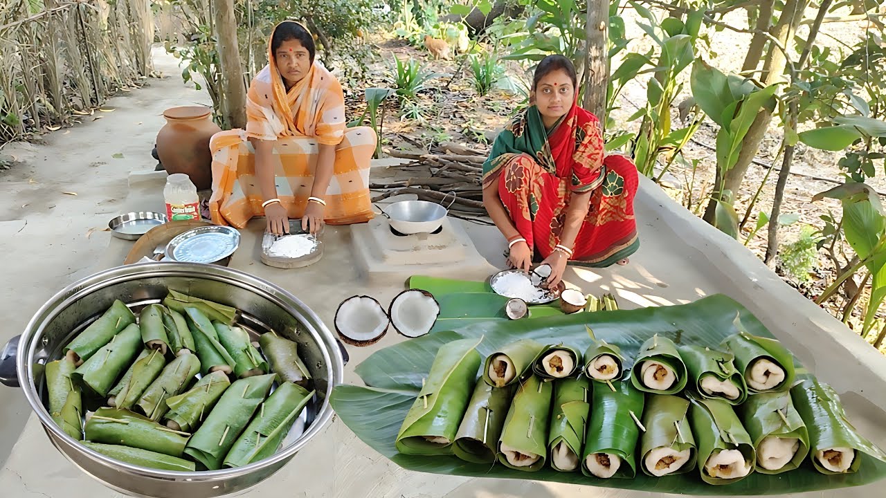 শীতের সকালে মায়ের হাতে কলা পাতায় ভাপা পিঠা রেসিপি। Kola Patay Vapa Pitha । Vapa Pitha Recipe