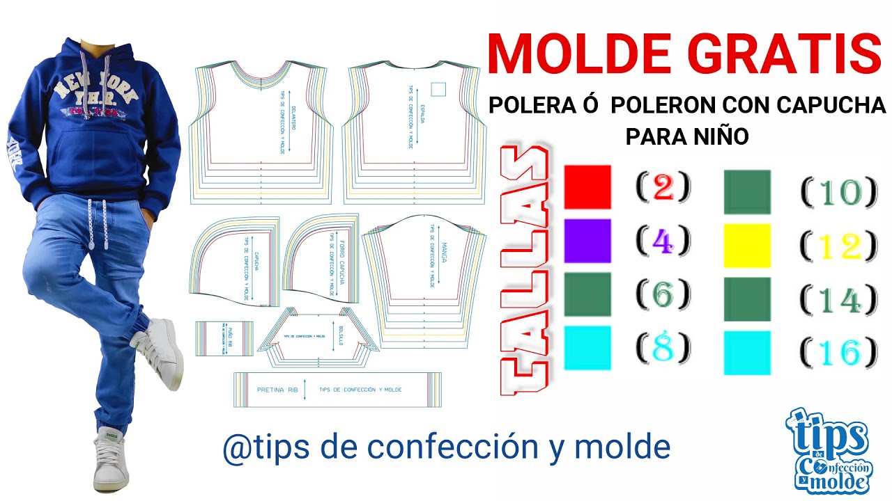molde gratis de polera para niño con capucha