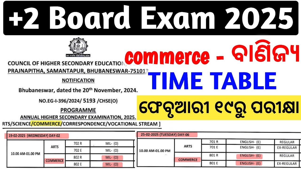 🔴 +2 Board Exam 2025 / Commerce stream Time Table #chseplus2exam2025 #chseexamtimetablecommerce
