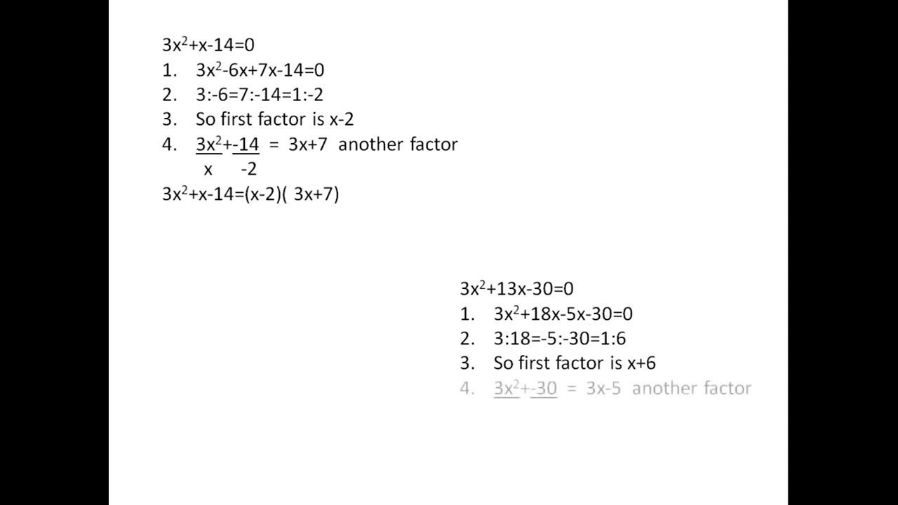 Factorisation of simple quadratic equations