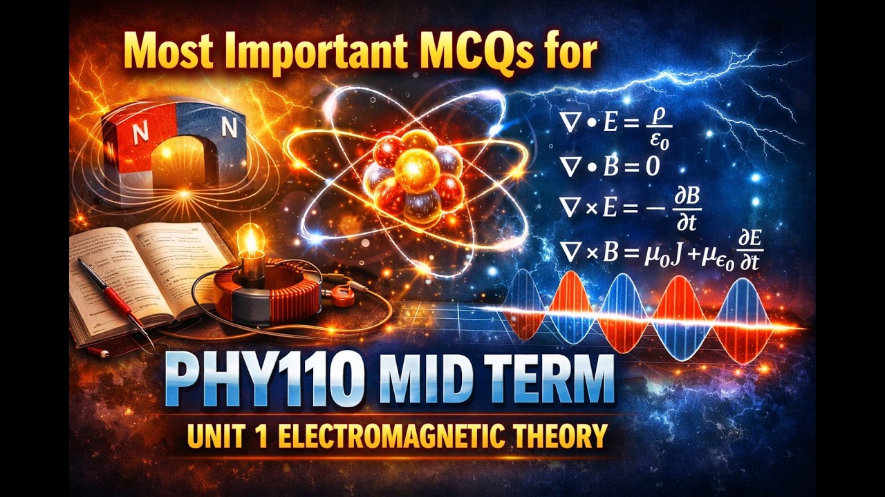 Most Important MCQs for PHY110 Mid Term | Unit 1 Electromagnetic Theory