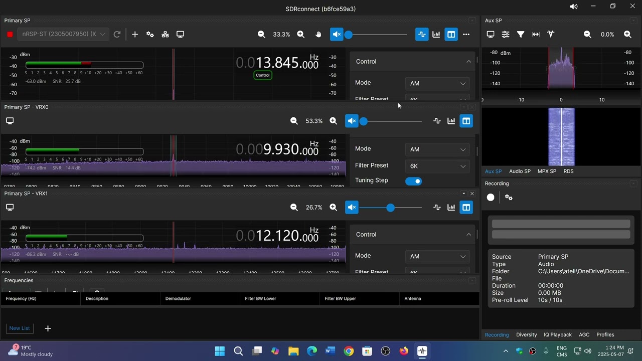 SDRplay nRSP st listening to several frequencies at same time on SDRconnect