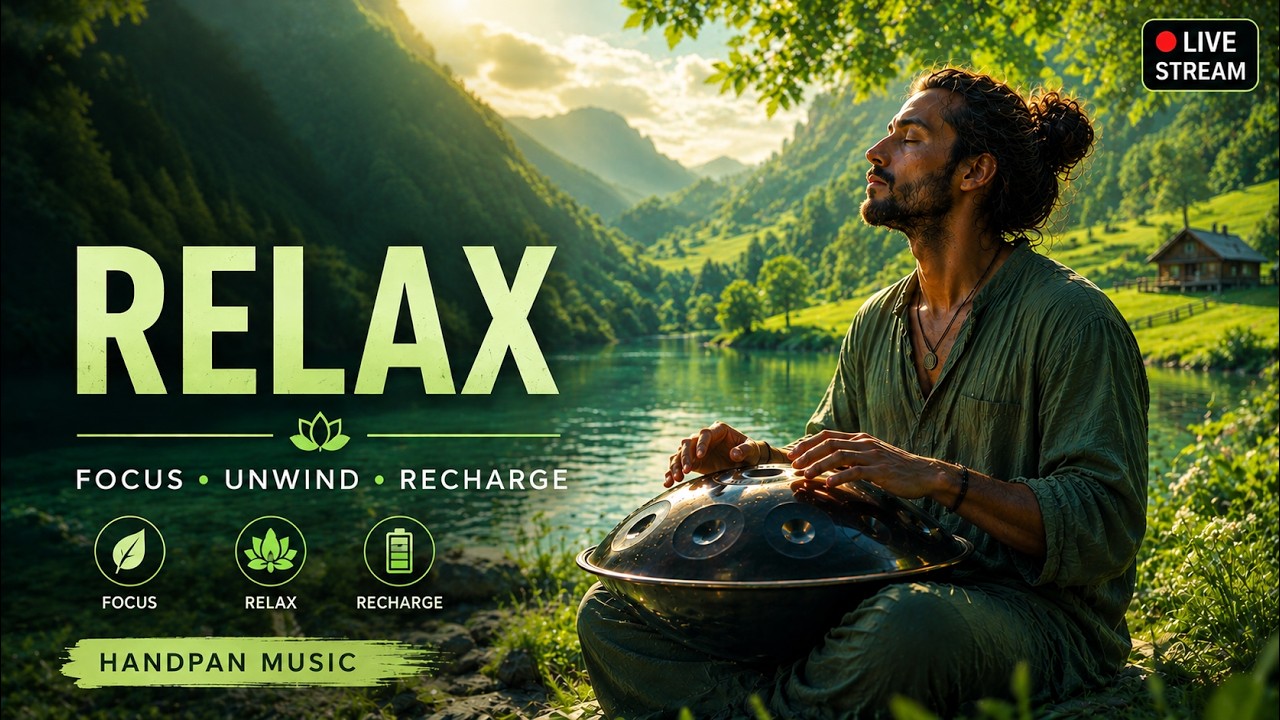 RELAX 🌿 Peaceful Handpan Music by the Water Live 24/7 | Relaxing Music for Focus Chill & Meditation