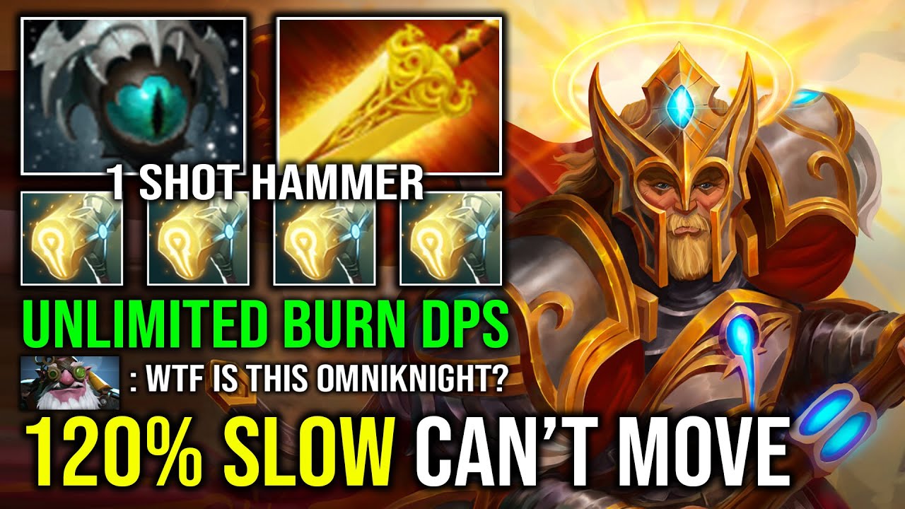WTF 120% SLOW CAN'T MOVE 1v5 Eye of Skadi Pure Hammer 1 Shot Mid Carry Omniknight Dota 2