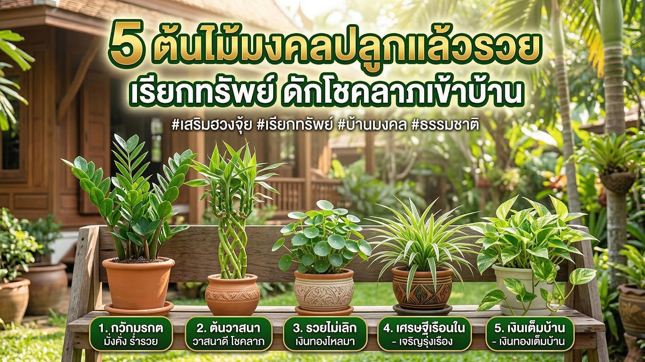 5 ต้นไม้มงคลปลูกแล้วรวย! 🌿 เรียกทรัพย์ ดักโชคลาภเข้าบ้าน ฉบับสายมูห้ามพลาด ✨💰