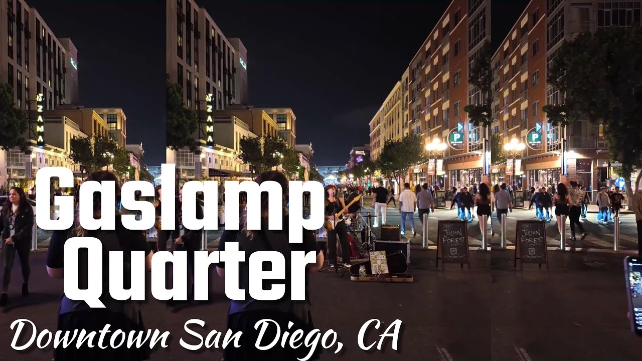 Walk of 5th Avenue in Downtown San Diego at the Gaslamp Quarter in 4K