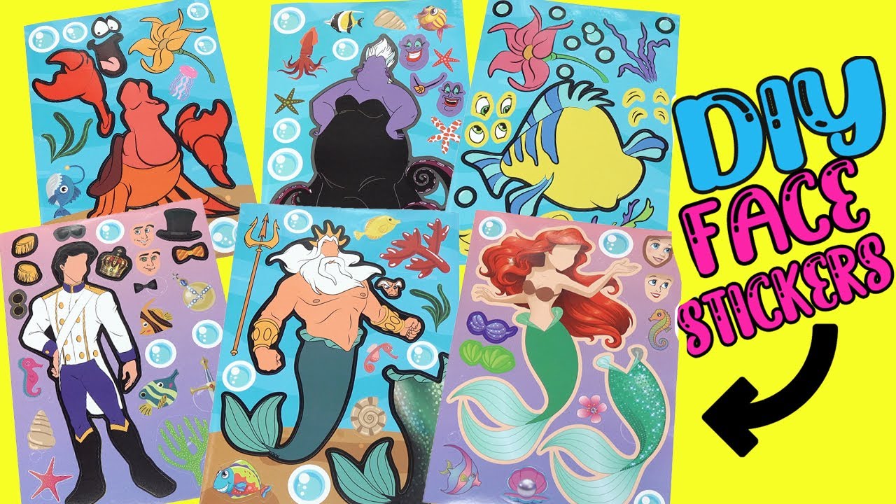 The Little Mermaid DIY Make Your Own Face Stickers with Ariel, Eric, Ursula Dolls