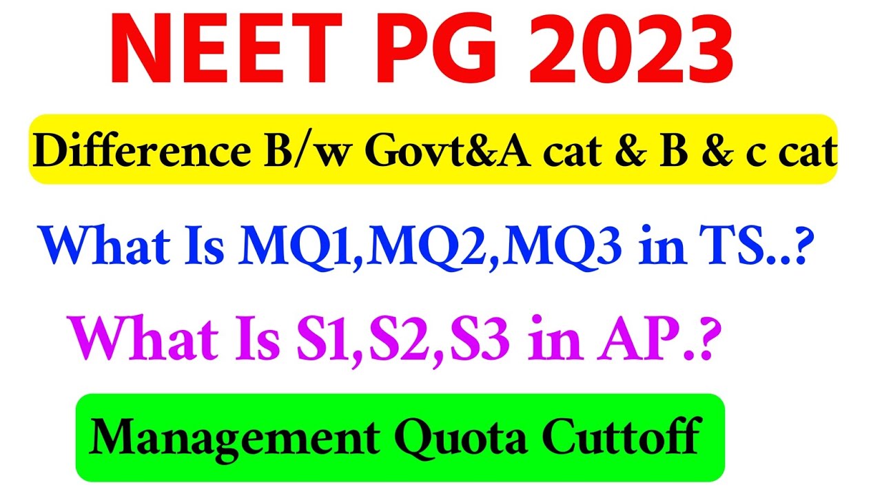NEET PG 2023 | Management Quota Cuttoff | what is MQ1,MQ2 MQ3.? | What is S1,S2,S3..? | visionupdate