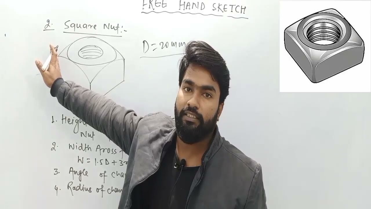 SQUARE NUT || FREE HAND SKETCH L-7 || ENGINEERING DRAWING AND GRAPHICS