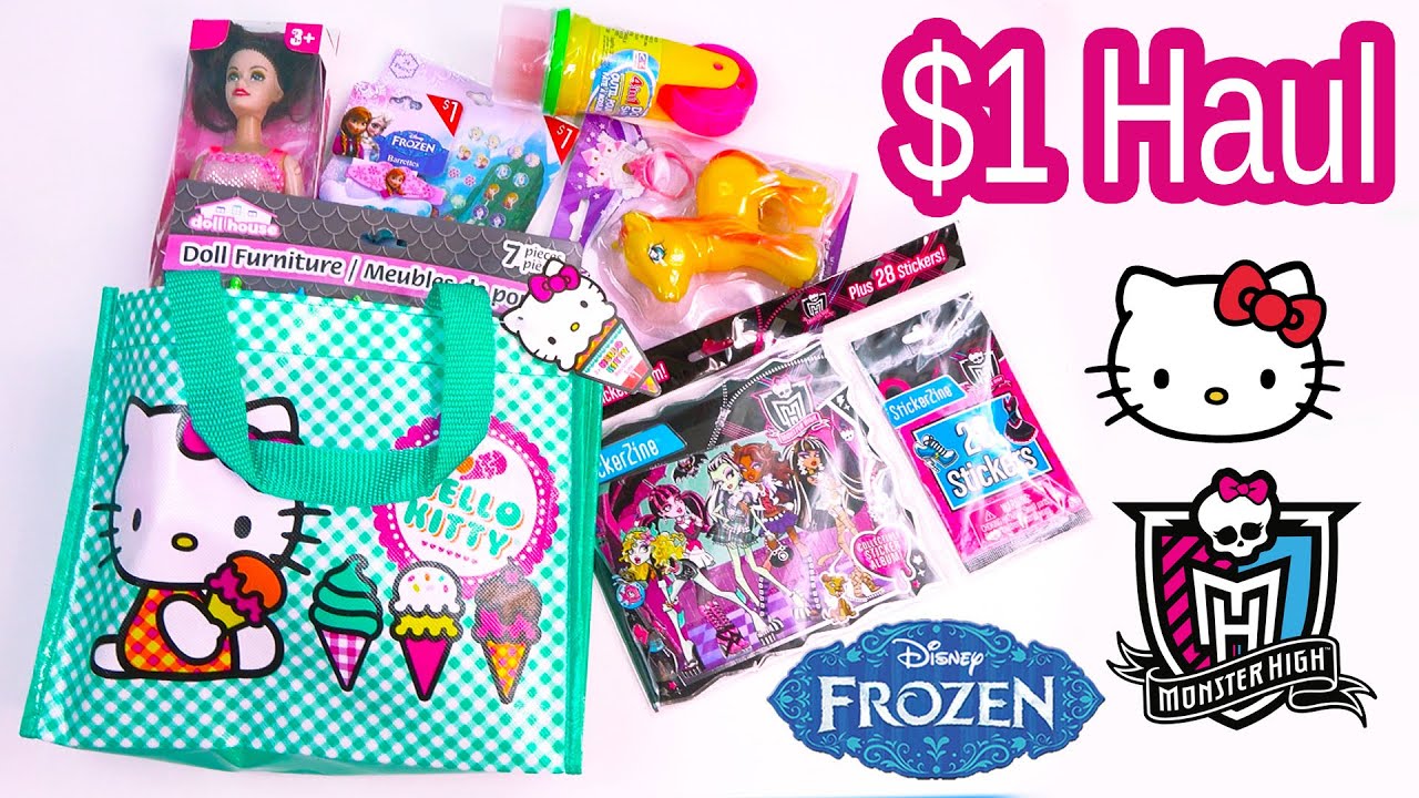 $1 Dollar Tree Hello Kitty Bag Disney Frozen Crashlings Blind Bags Toy Doll Dough Monster High Video