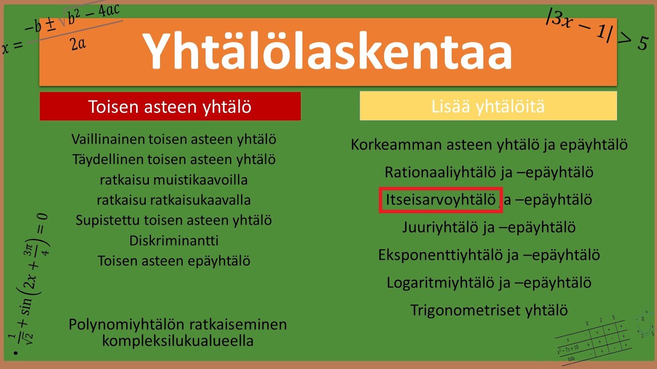 Yhtälölaskentaa: Itseisarvoyhtälön ratkaiseminen