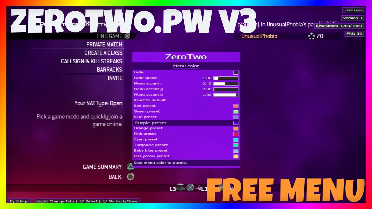 [PS3/MW2] ZeroTwo.pw V3 Released, Advanced Non Host SPRX Mod Menu By Ichigo (CFW/HEN) Free Download!
