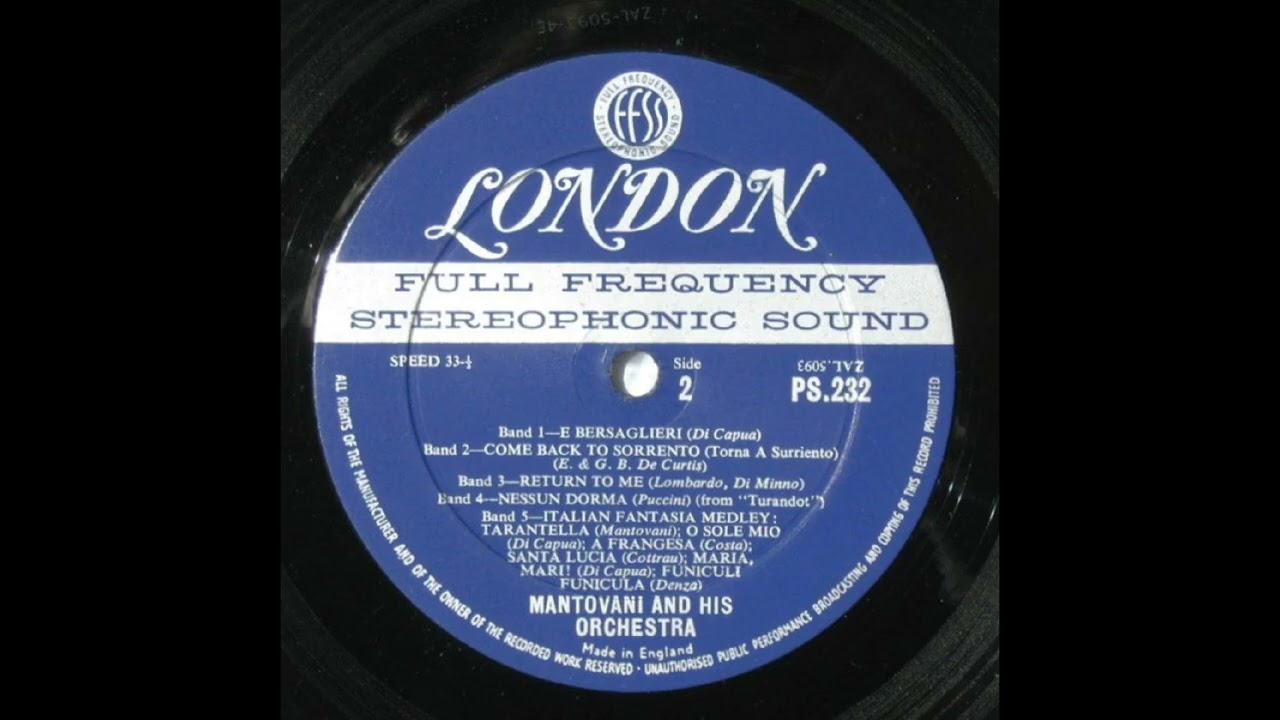 COME BACK TO SORRENTO (De Curtis) Mantovani and his Orchestra