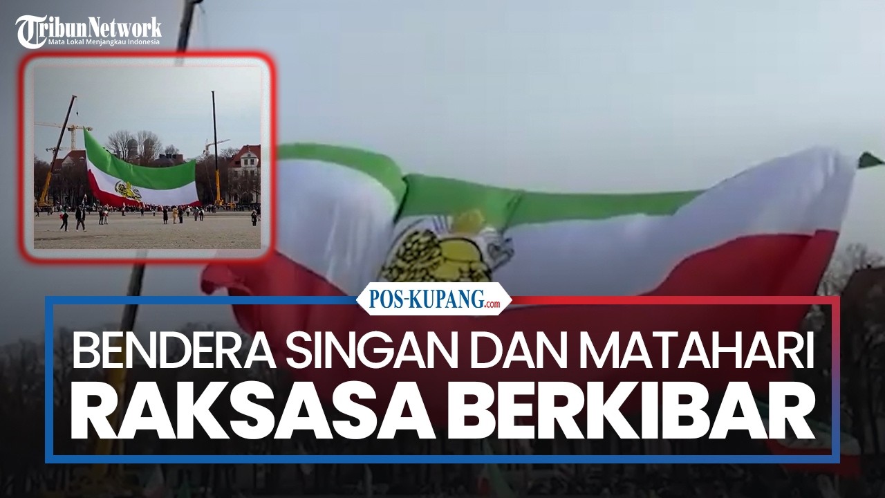 Bendera Singa dan Matahari Raksasa Berkibar di Munich Jerman