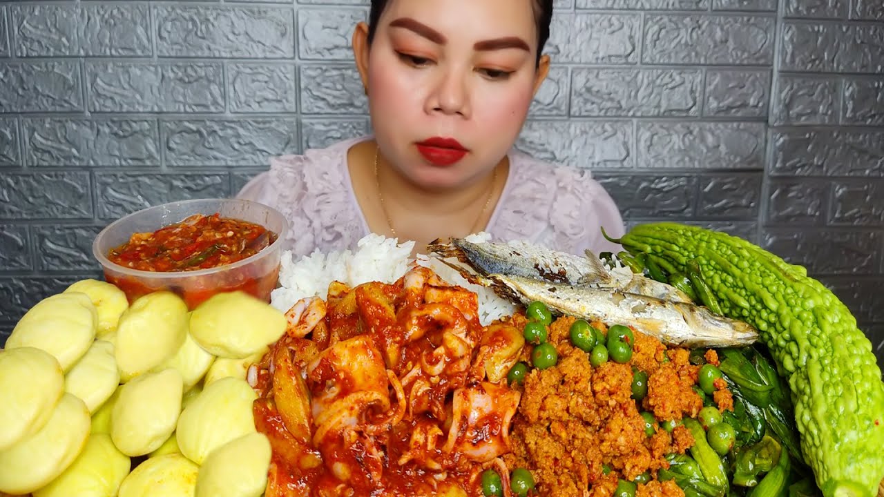 Sambal Cumi Jengkol,Oncom Lenca, jengkol muda, tumis genjer, ikan asin,sambal bawang Mukbang