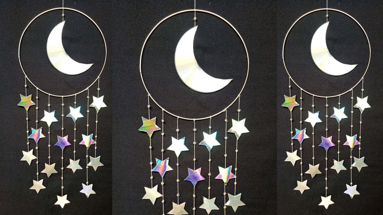 How to make MOON🌙 and STAR⭐ Waste CD || Room Decor || Wall Hanging Ideas