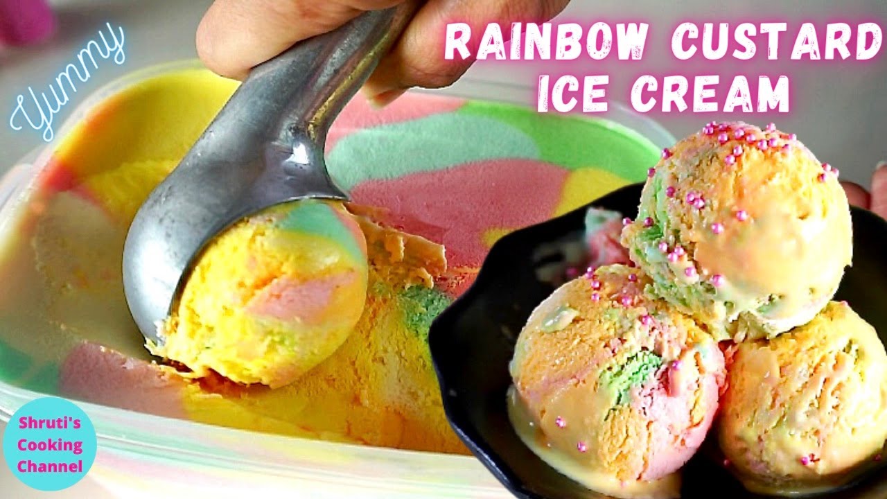 Rainbow ice-cream | rainbow custard ice cream | summer special | colourful ice-cream vanilla