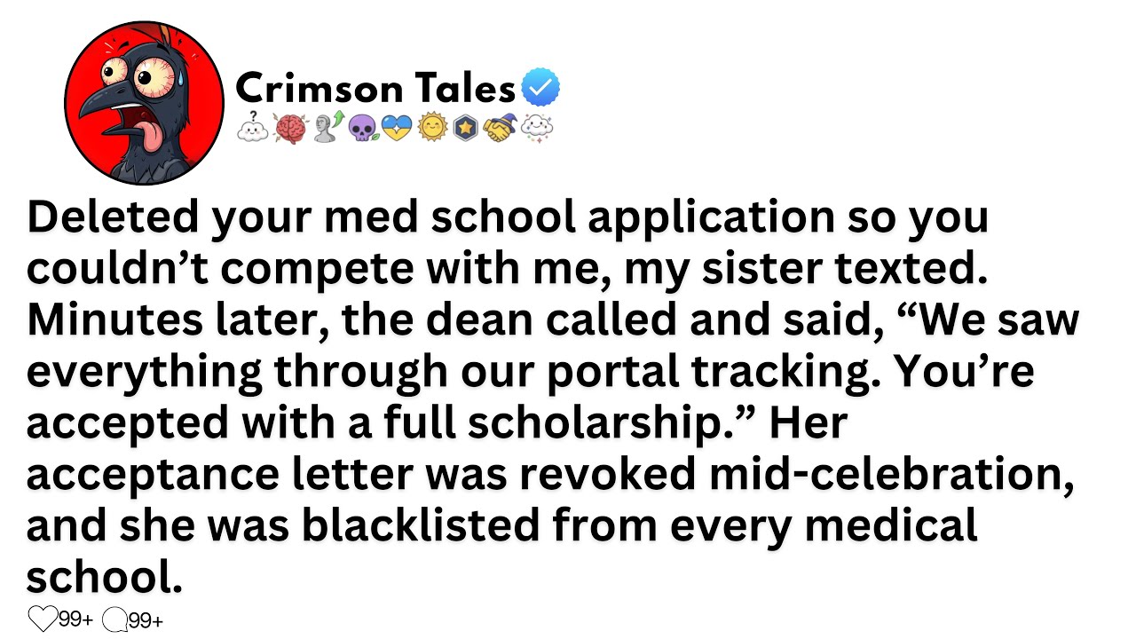 Deleted your med school application so you couldn’t compete with me my sister texted Minutes later..