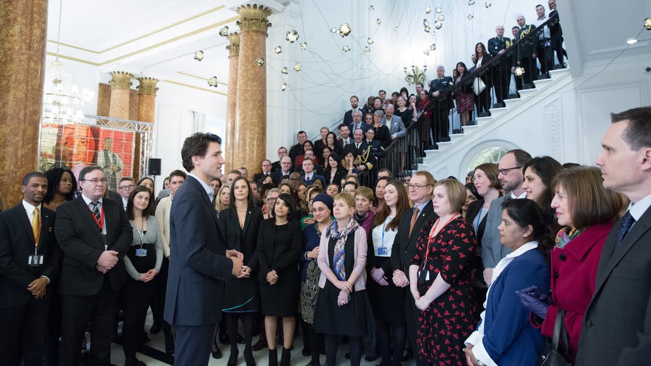 Prime Minister Trudeau delivers a speech at Canada House in London