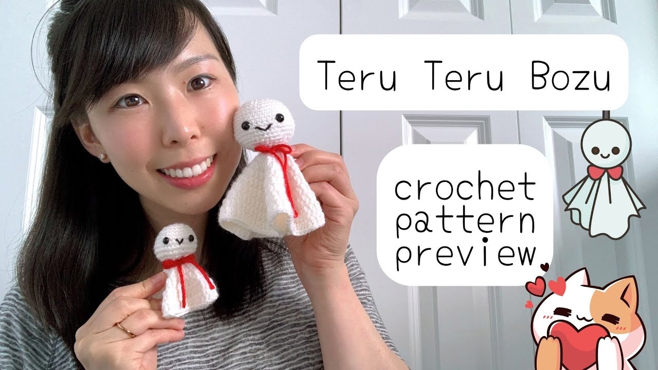 Free Teru Teru Bozu Crochet Pattern Preview · Amigurumi Ghost Doll · Japanese Weather Charm