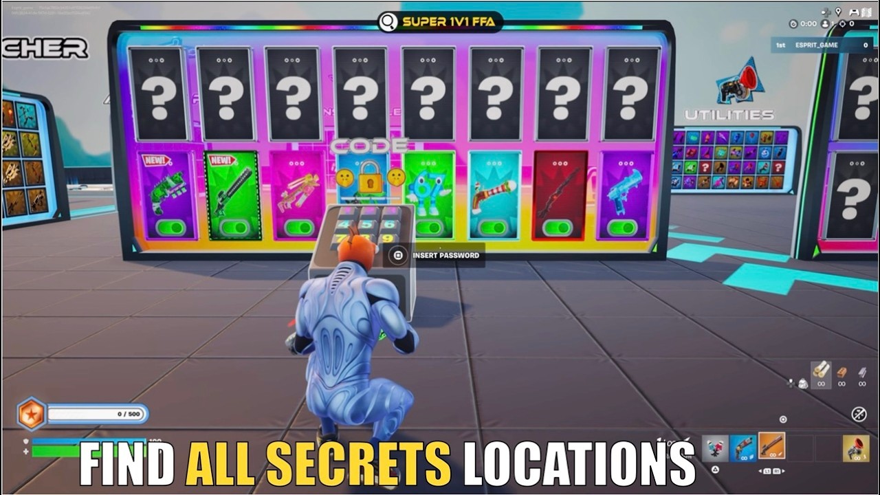 SUPER 1V1 FFA Ali-A MAP FORTNITE CREATIVE - ALL SECRETS LOCATIONS PART 3 (ALL CODES)