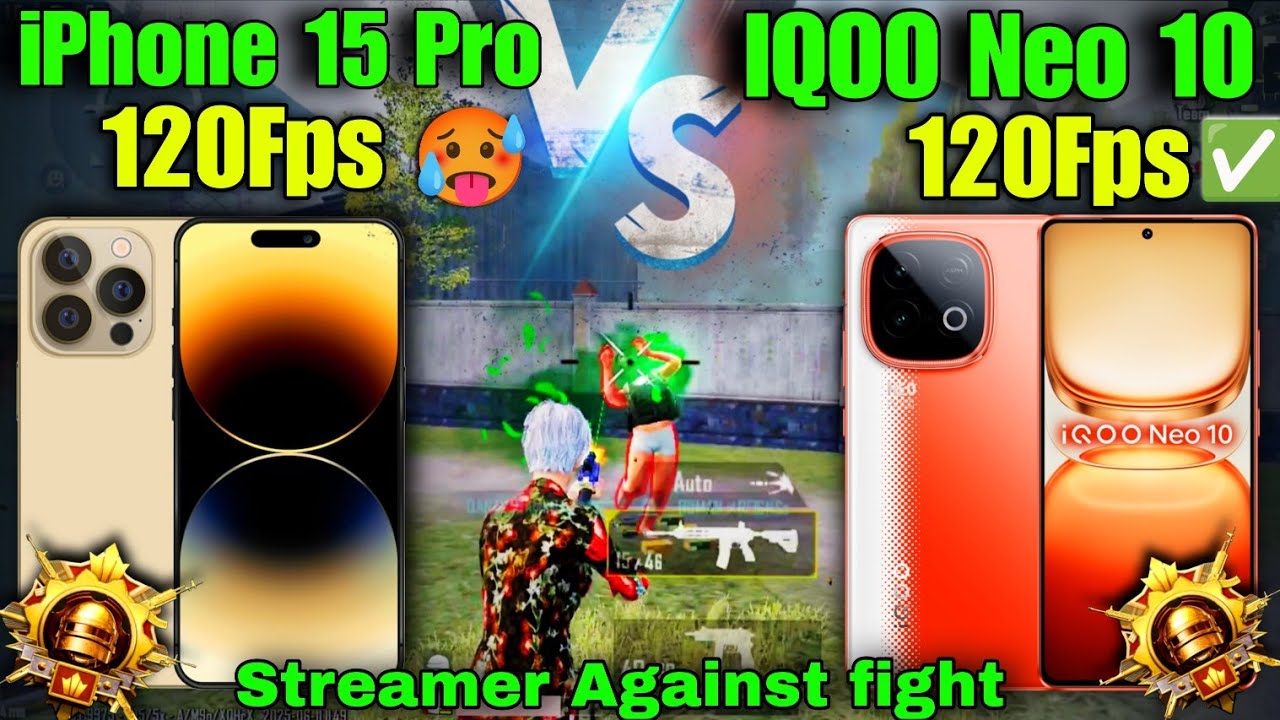 iQOO Neo 10✅ VS iPhone 15 Pro🥵 120fps VS 120fps Which One is Best for BGMI 🔥 Streamer Against Fight