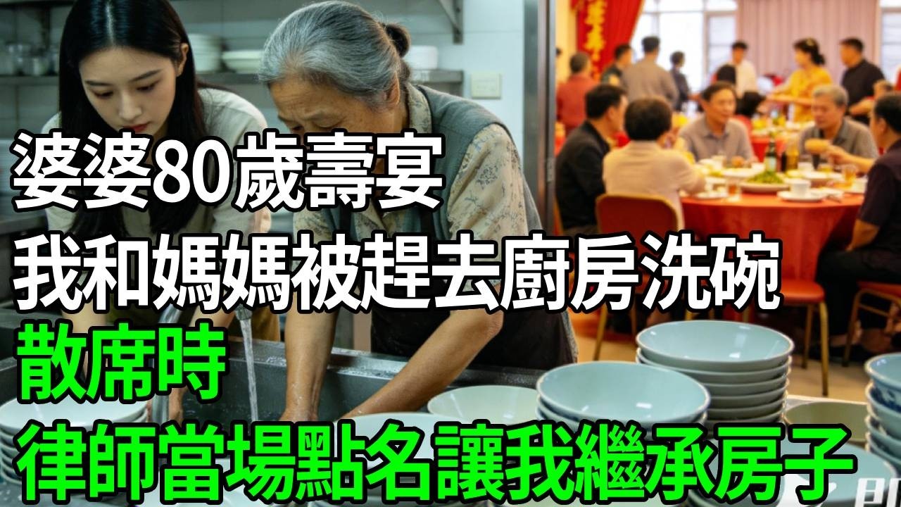 婆婆80歲壽宴，我和媽媽被趕去廚房洗碗，散席時律師當場點名讓我繼承房子！#生活經驗 #故事分享 #故事頻道 #情感故事 #正能量 #為人處世 #感人壹幕 #美满人生