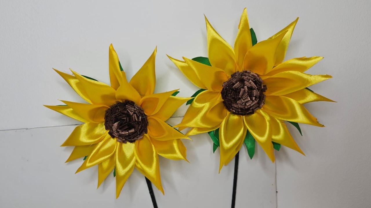 How To Make Satin Ribbon Sunflower l DIY - Ribbon Sunflower Making
