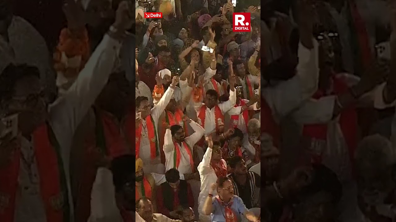 'Modi Chants' Erupt as PM Modi Arrives on Stage at BJP HQ