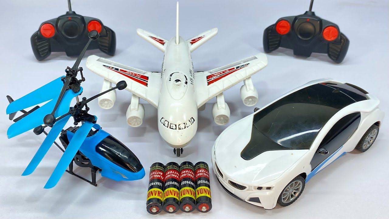 Flying RadioControl RC Helicopter and 3D Light RC Car with a380 Model Airline Unboxing and Testing 😍