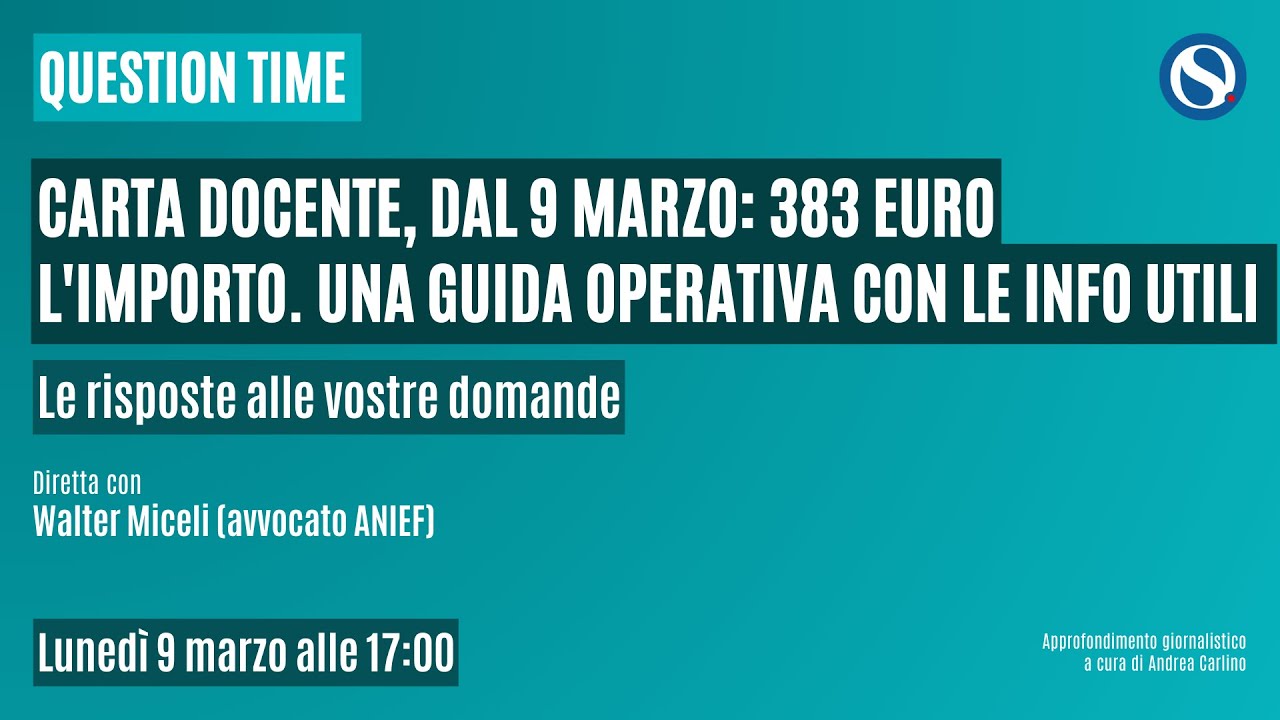 Carta Docente, dal 9 marzo: 383 euro l'importo. Una guida operativa con le risposte ai quesiti