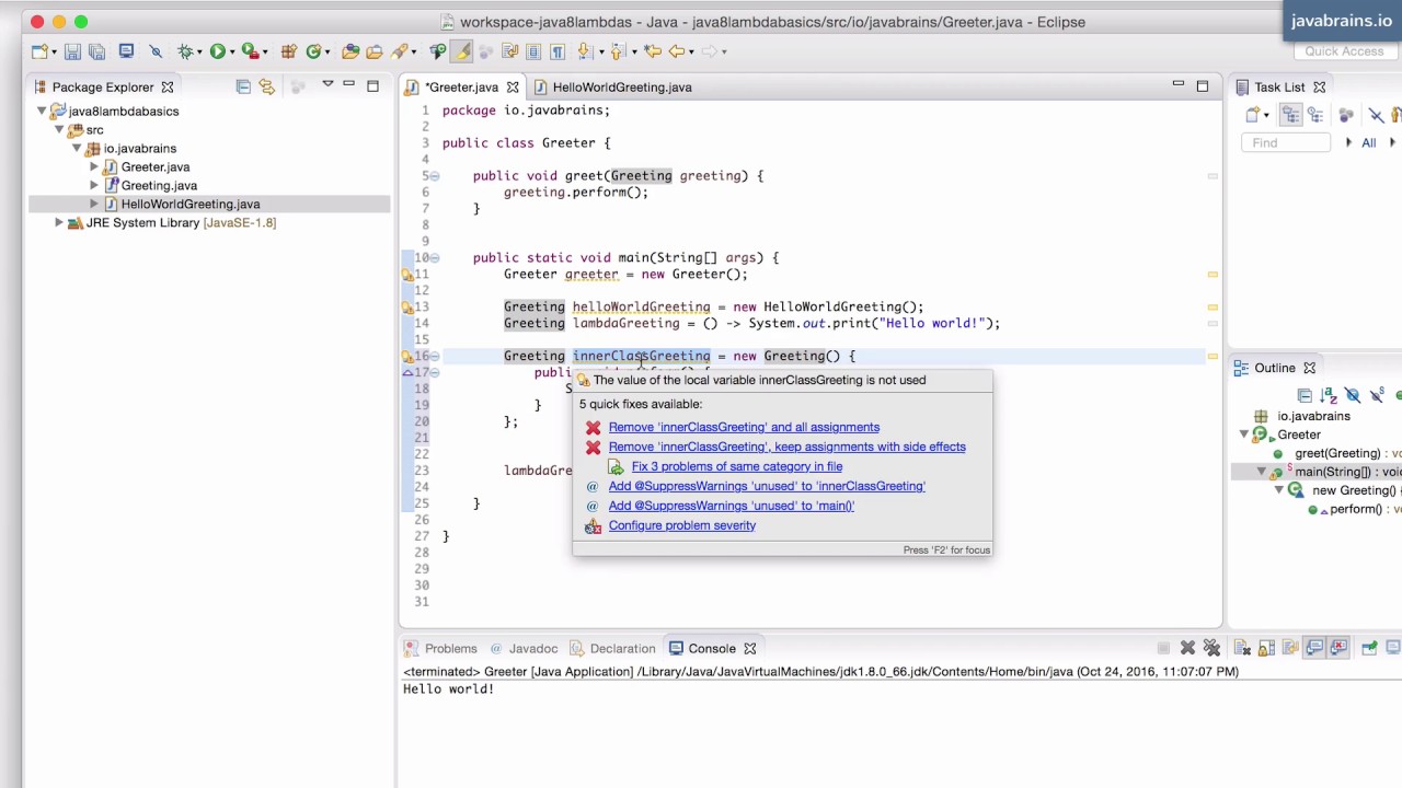 Java 8 Lambda Basics 9 - Lambdas vs Interface Implementations