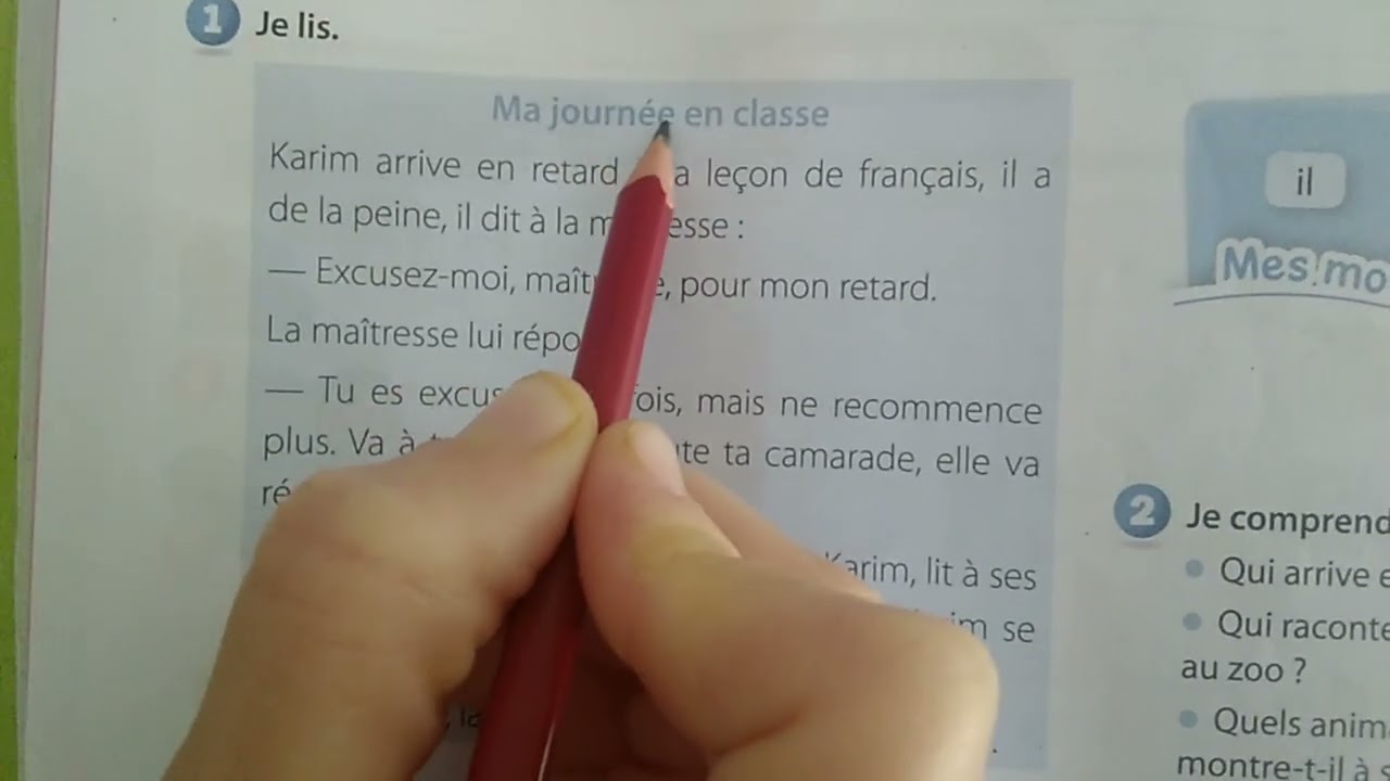 Texte (Ma journée en classe)/coquelicot CP p:62.