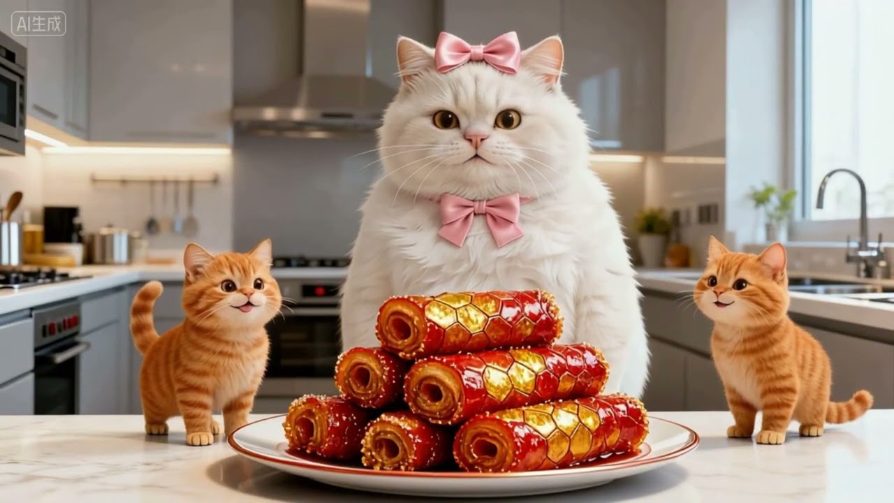 An Orange cat Makes Mysterious Spring Rolls