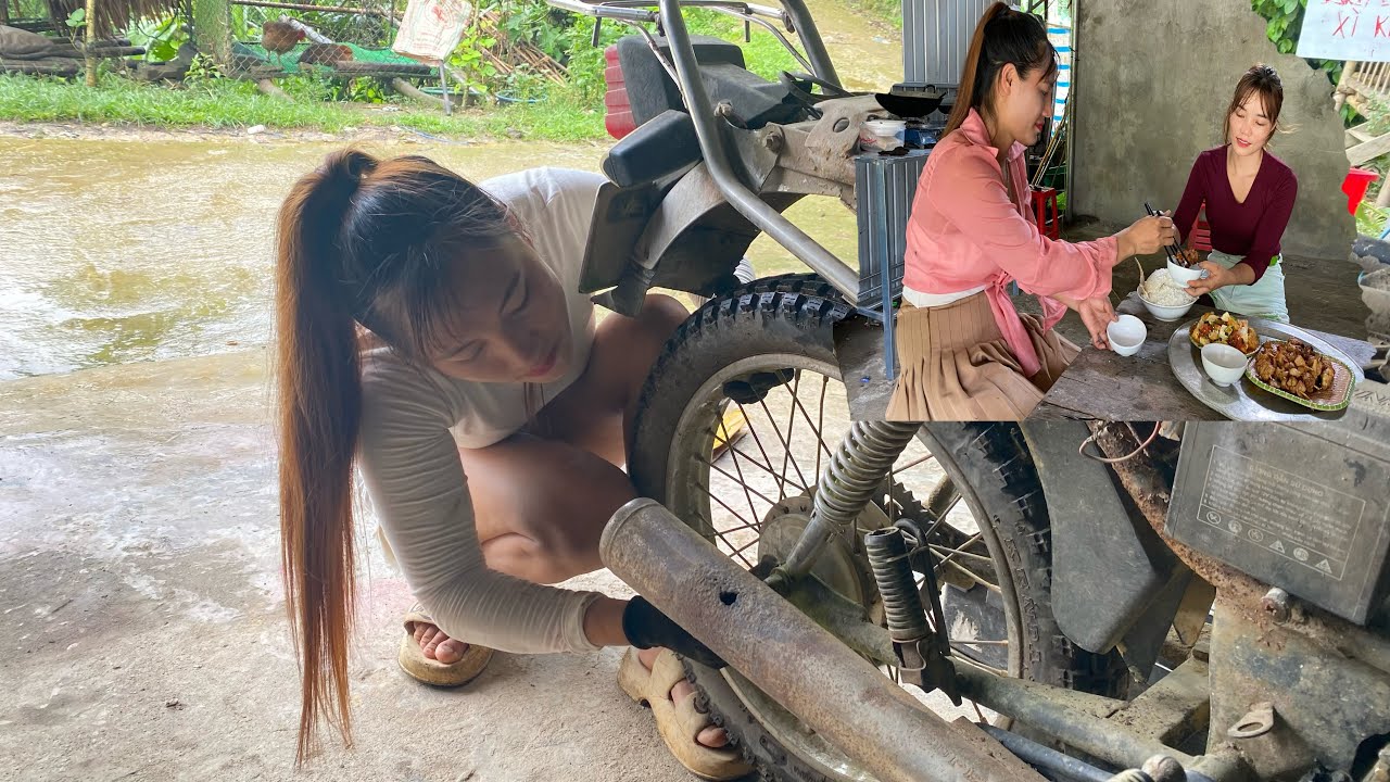 Today Chy continues to repair and maintain a motorcycle.
