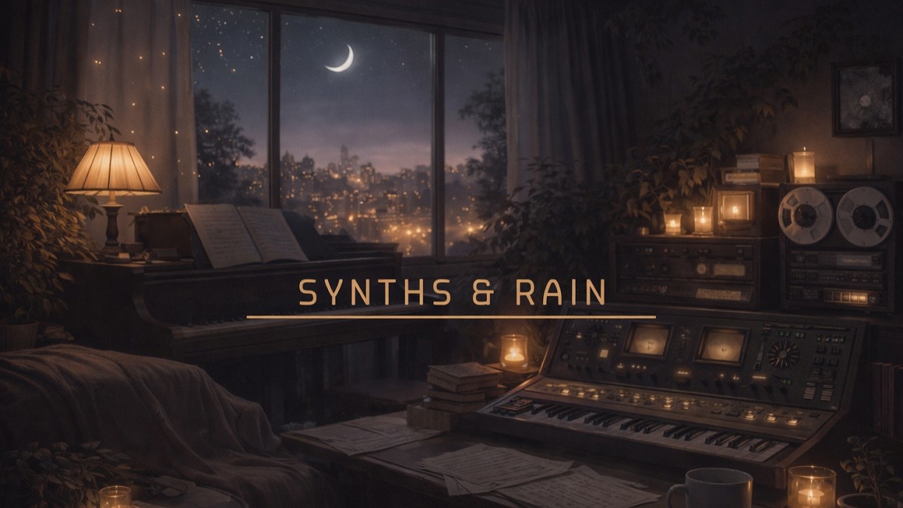 Calm Orchestral-Synth Ambience and Rain | 3 Hour Music Soundscape with Rain