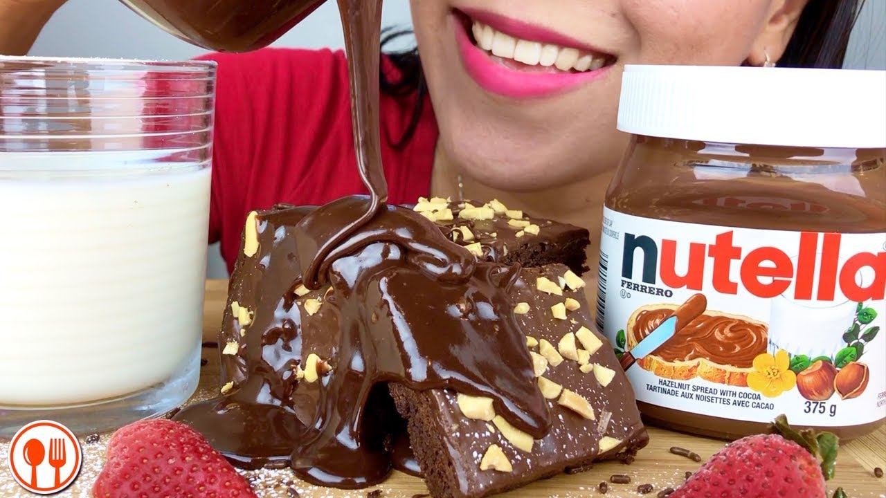 ASMR Dessert Nutella Brownies, Milk + Jar of Nutella Mukbang 누텔라 먹방 | LaniEats ASMR
